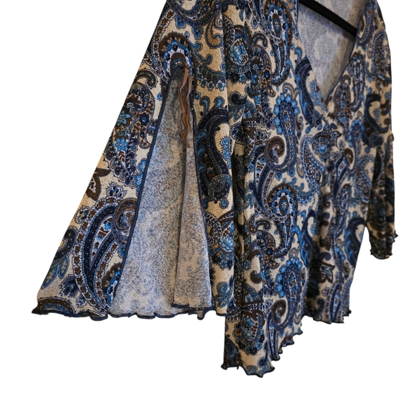 Zoey Beth Y2K Bohemian Paisley V-Neck Blouse Flared Sleeve Medium - Picture 5 of 12